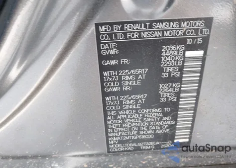 2016 Nissan Rogue Sv z USA, uszkodzony, nr VIN KNMAT2MT1GP616030